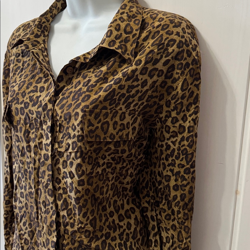 Garnet Hill Leopard Print Button Down Silk  Shirt Size 18 Womens - Picture 6 of 11
